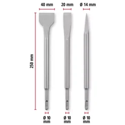 Clearance 3-pc. SDS Plus Chisel Set, 250 mm Rotary Hammer Accessories