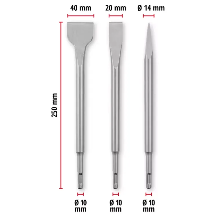 Clearance 3-pc. SDS Plus Chisel Set, 250 mm Rotary Hammer Accessories