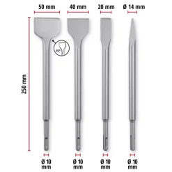 New 4-pc. SDS Plus Chisel Set, 250 mm Rotary Hammer Accessories