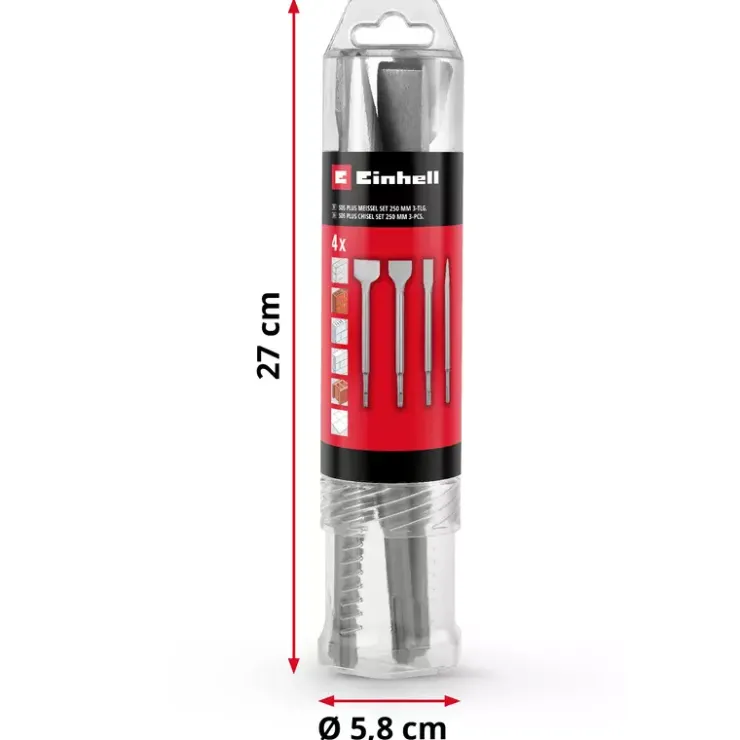 New 4-pc. SDS Plus Chisel Set, 250 mm Rotary Hammer Accessories