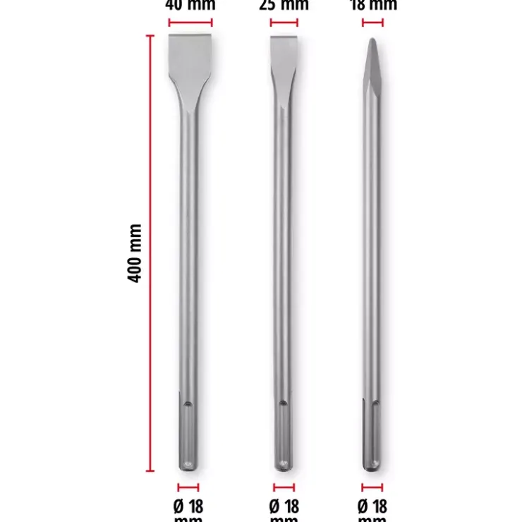 Hot 3-pc. SDS-Max Chisel Set, 400 mm Rotary Hammer Accessories