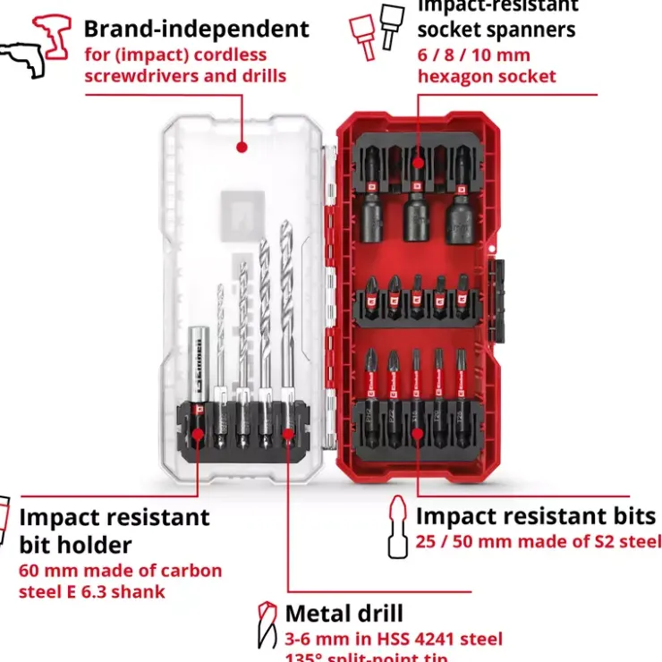 Best S-CASE 18-pc. Impact Bit Set with Metal Drill Bits Drill / Screwdriver Accessories