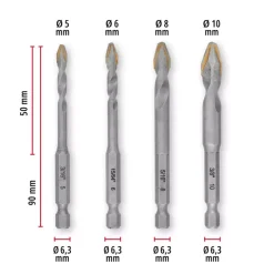 Discount XS-CASE 4-pc. TCT Tile Drill Bit Set, Ø 5–10 mm Drill / Screwdriver Accessories