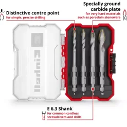 Discount XS-CASE 4-pc. TCT Tile Drill Bit Set, Ø 5–10 mm Drill / Screwdriver Accessories